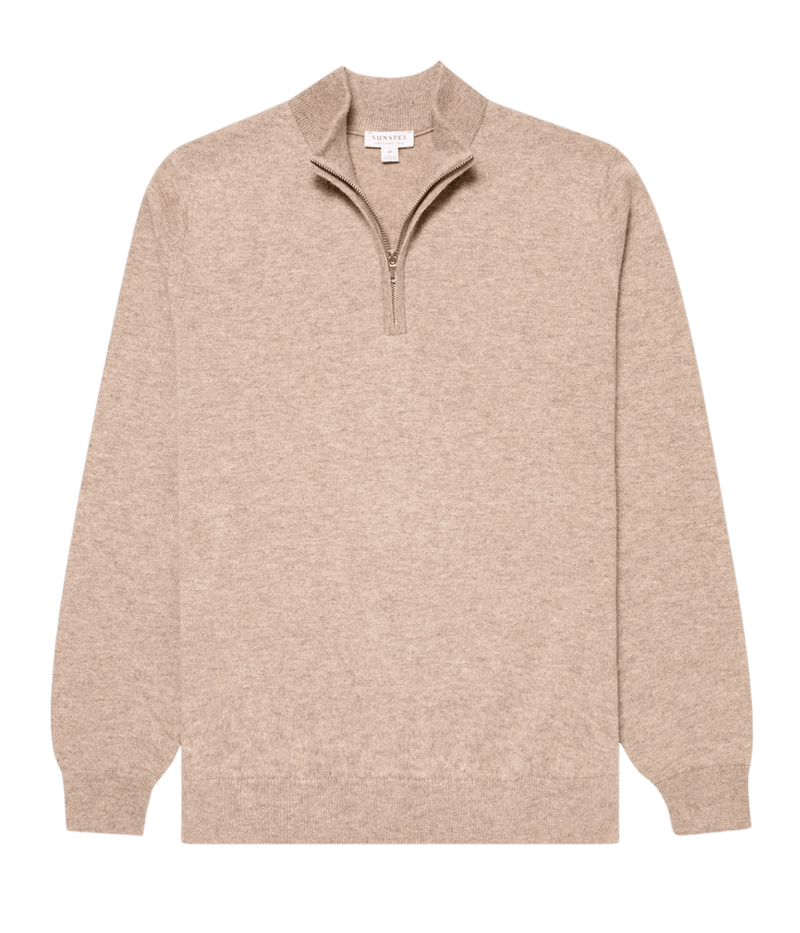 Cashmere Half Zip In Oatmeal Melange
