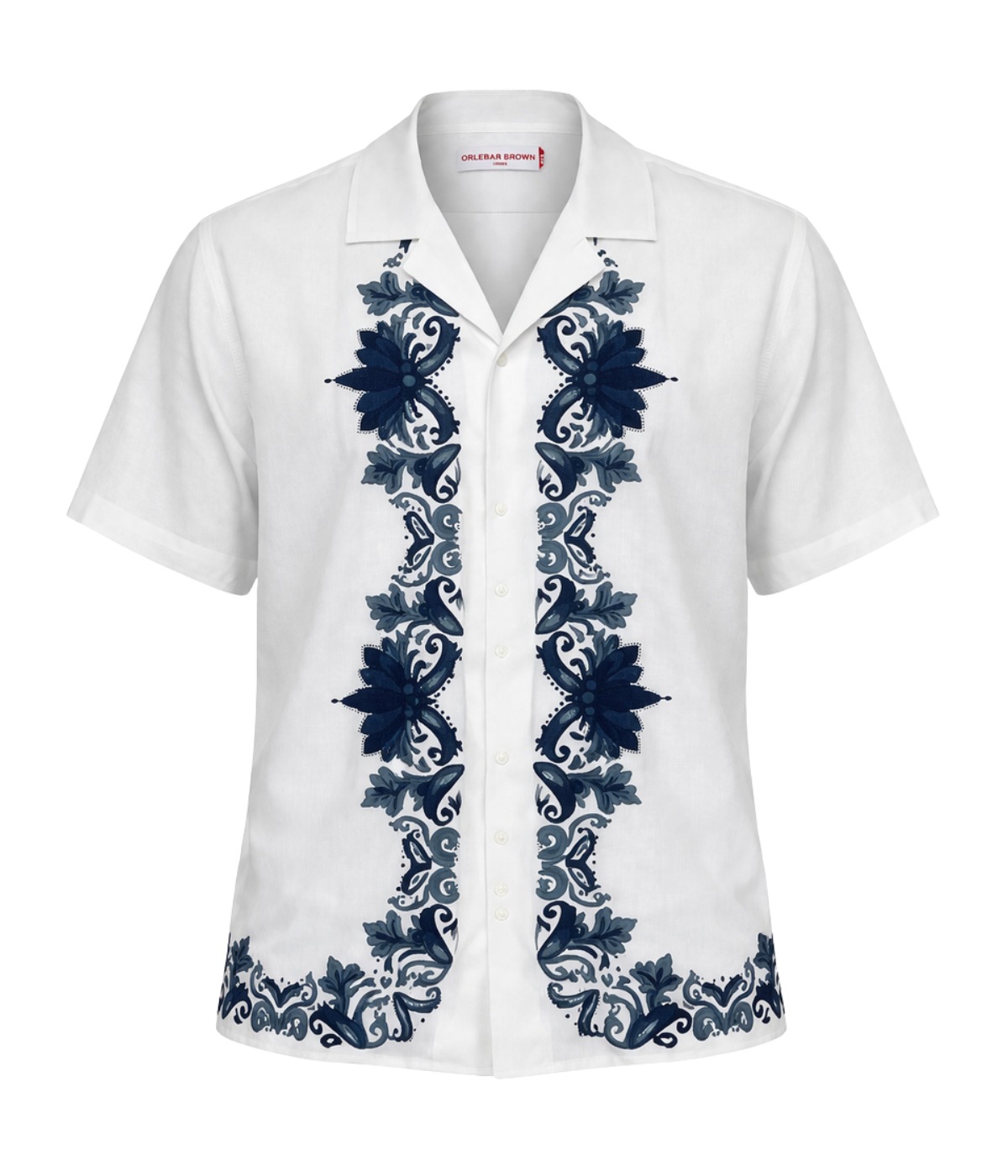 Maitan Linen Mirabello Border Shirt in Whitenight Iris
