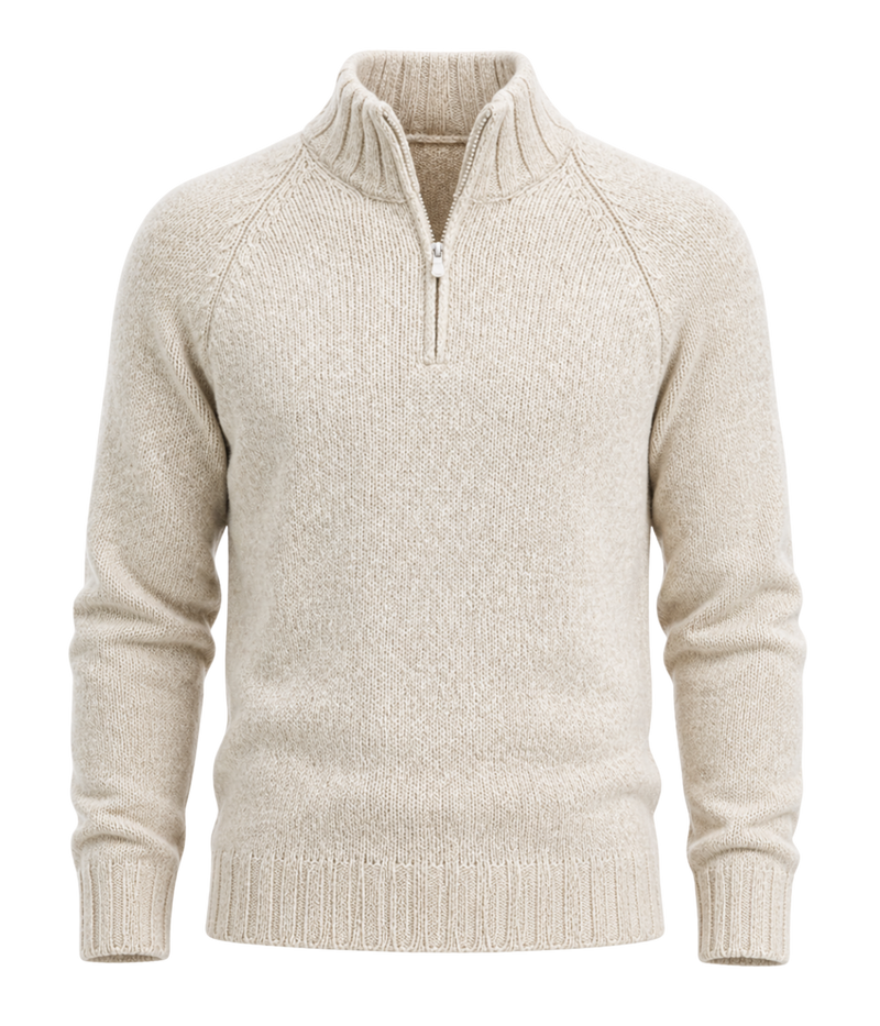 Mock Zip Sweater in Beige Marl