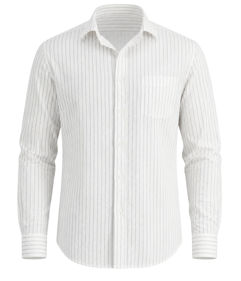 Paul Woven Shirt in Off White and Navy