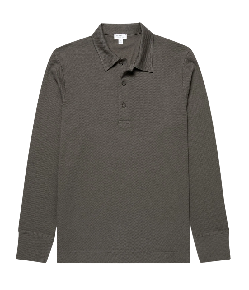Long Sleeve Cellulock Polo In Charcoal