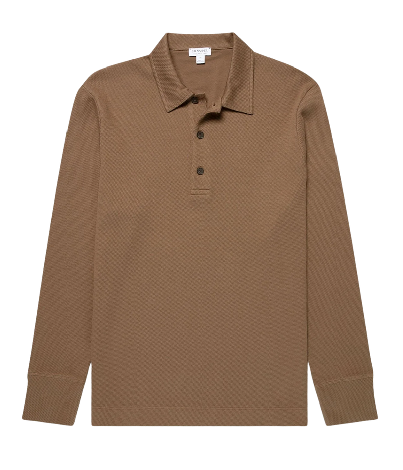 Long Sleeve Cellulock Polo In Dark Cedar
