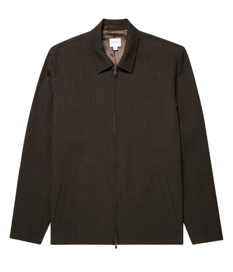 Textured Wool Harrington In Truffle