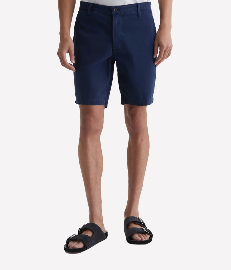 Front view of the AG Wanderer Shorts for men, showcasing a clean trouser-inspired design with a slim fit and slightly tapered legs.