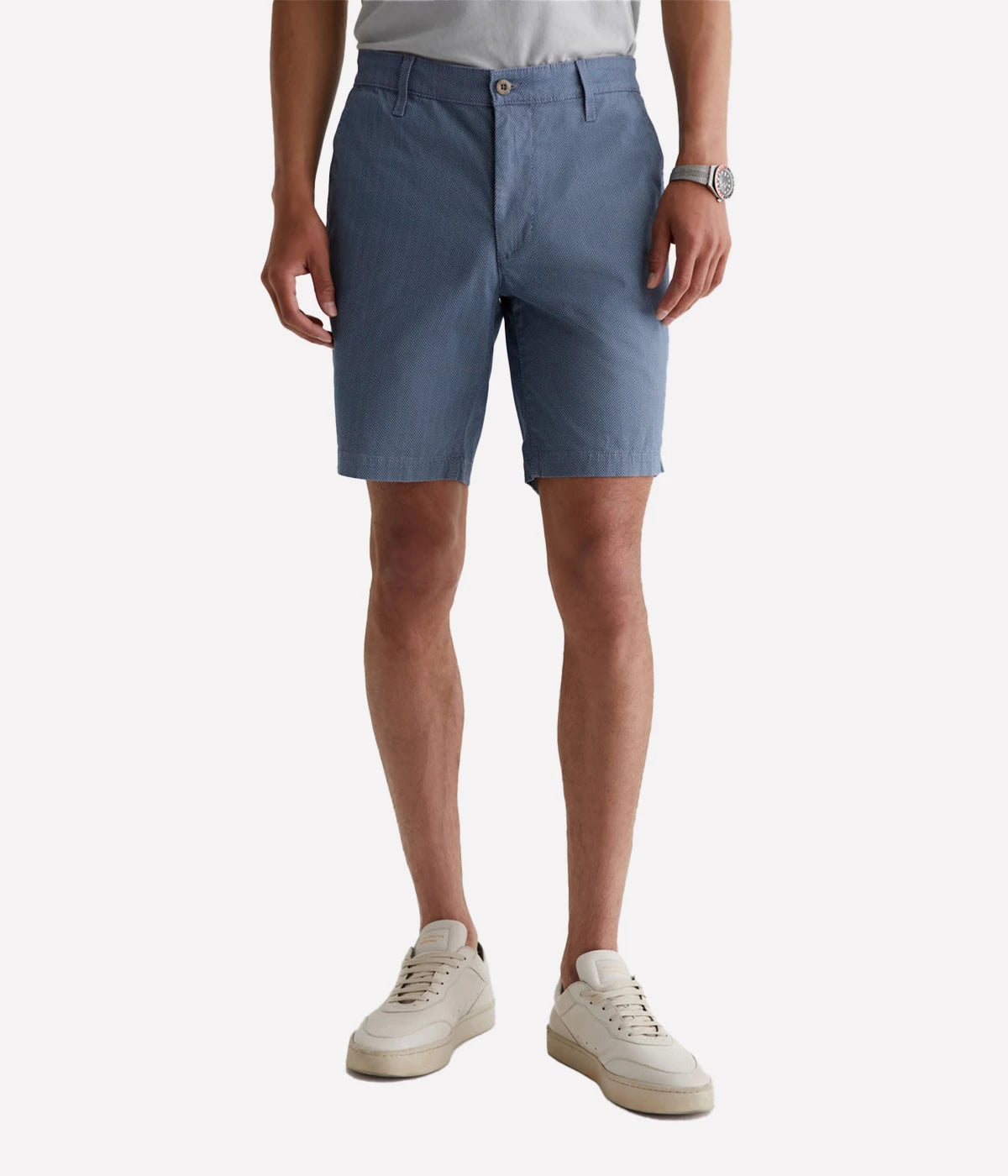 Front view of the AG Wanderer Shorts for men, showcasing a clean trouser-inspired design with a slim fit and slightly tapered legs.