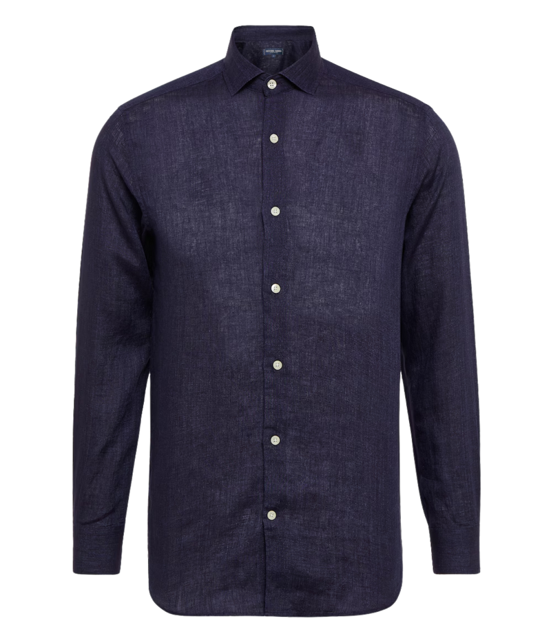 Antonio Linen Long Sleeve Shirt in Midnight