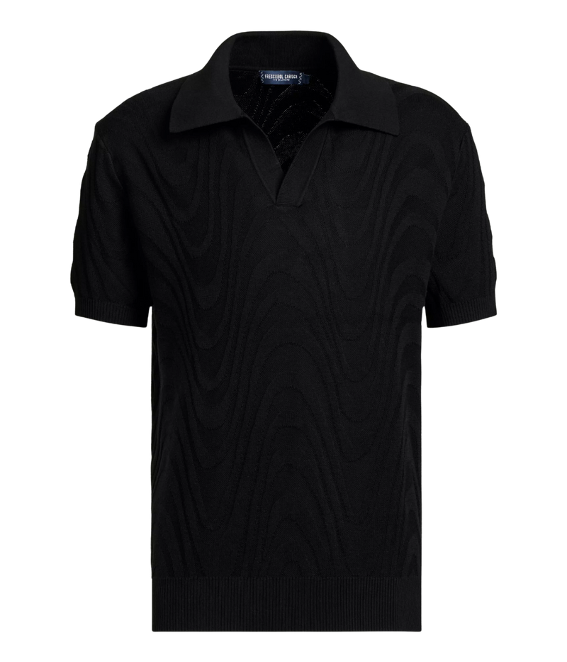 Rino Cotton Short Sleeve Jacquard Knit Polo in Black