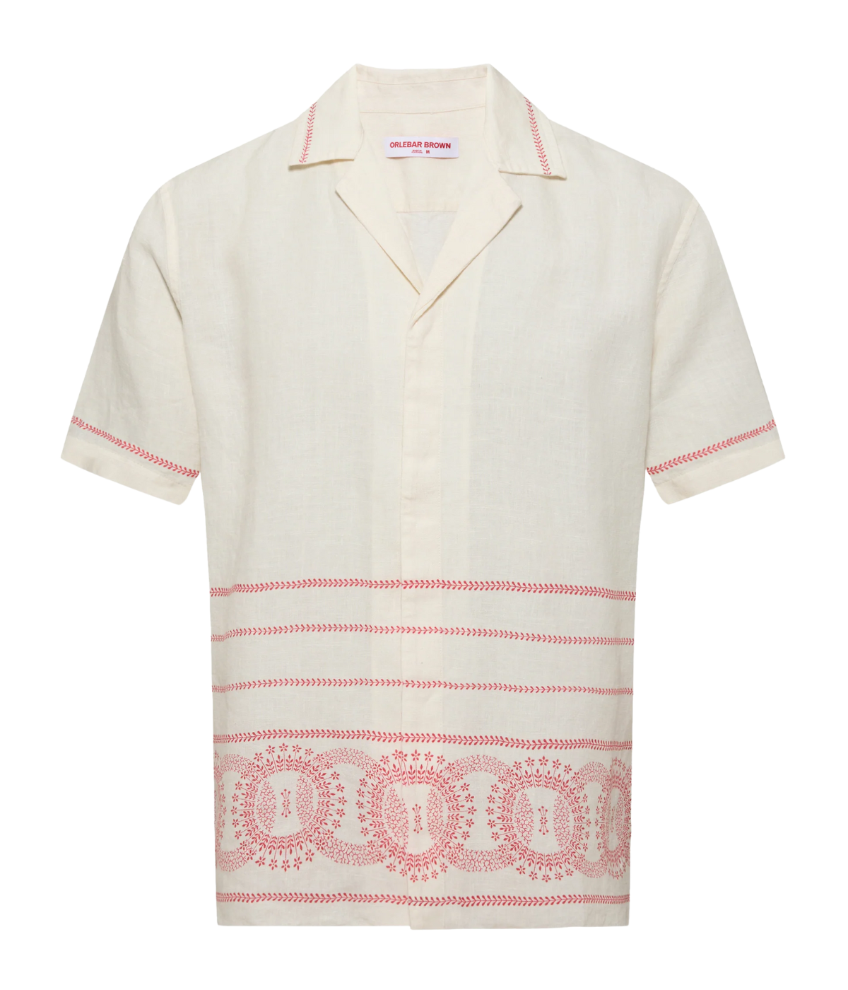 Maitan Linen Shirt in White Sand & Summer Red