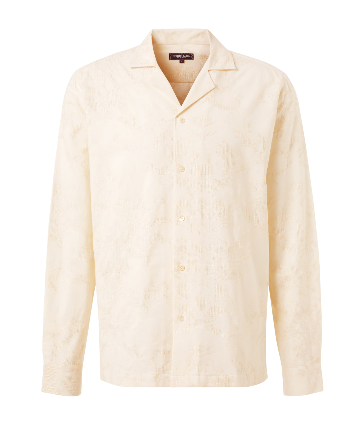 Safra Cotton Blend Raffia Jacquard Long Sleeve Shirt in Ivory
