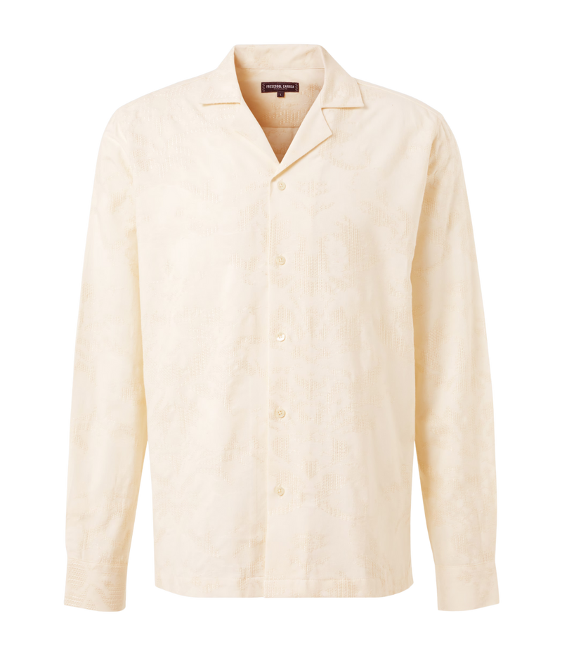 Safra Cotton Blend Raffia Jacquard Long Sleeve Shirt in Ivory