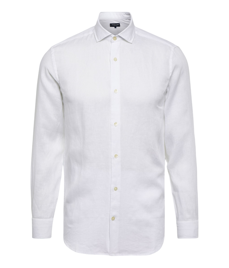 Antonio Linen Long Sleeve Shirt in White