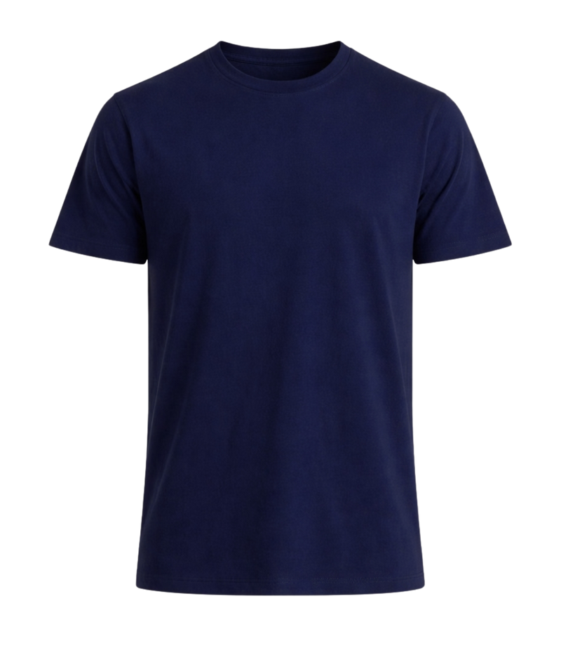 AG Jeans Bryce Crew in Deep Navy – Ghost Mannequin Front View Cotton Crew Neck T-Shirt