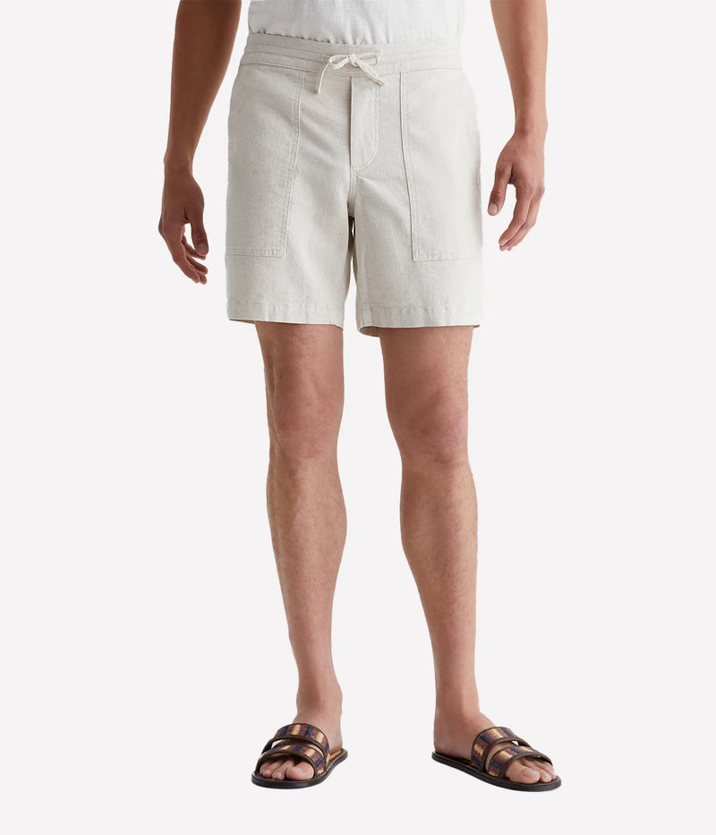 AG Wells Drawstring Short Natural On Model Front View Relaxed Short