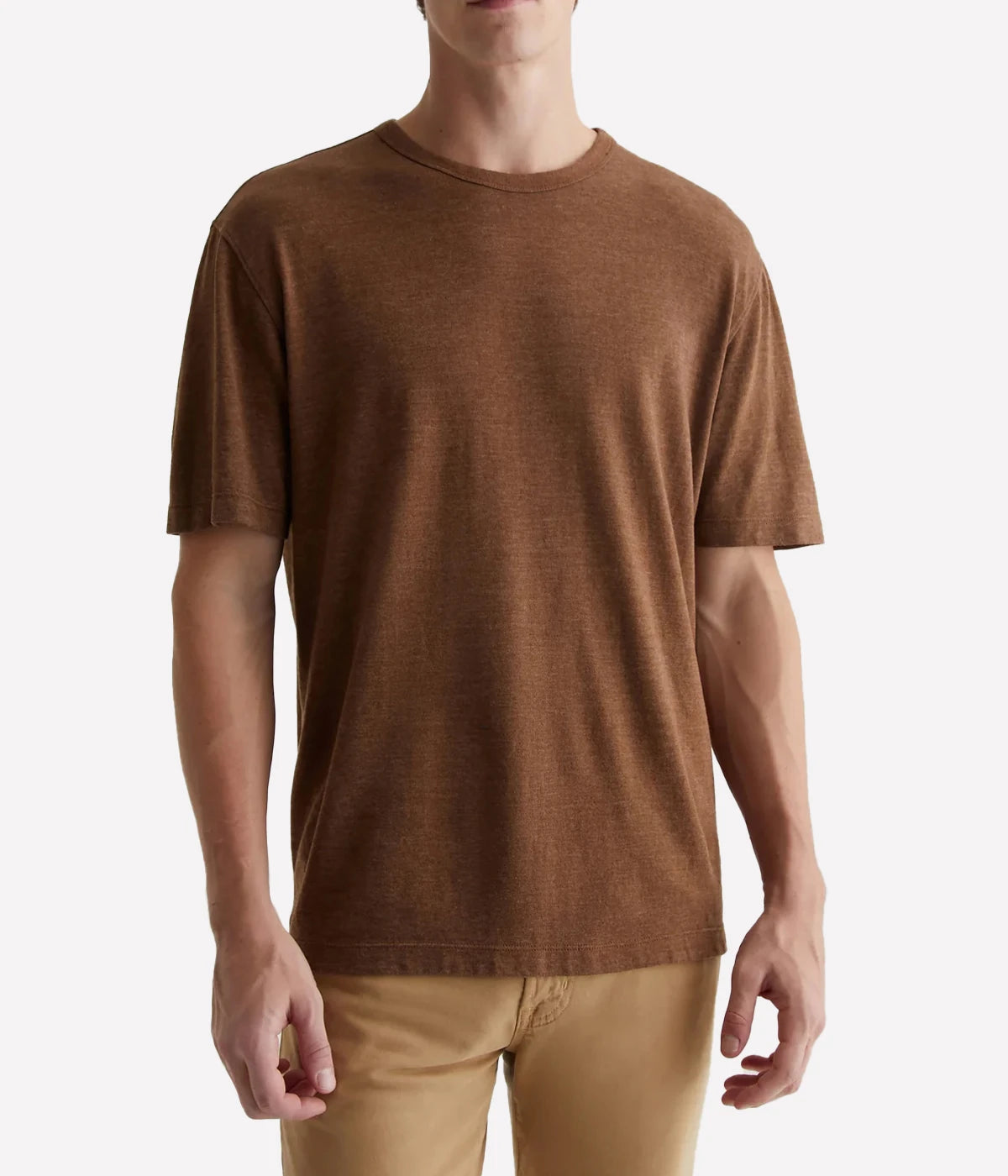 Light brown men's crewneck short sleeve t-shirt by AG.