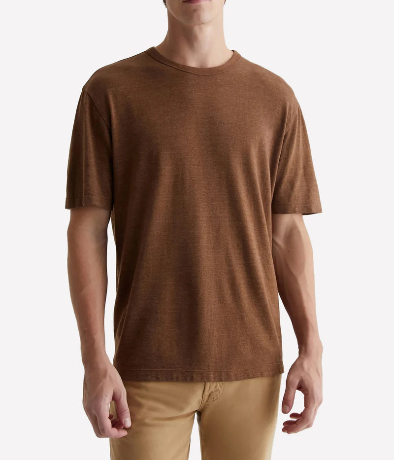 Light brown men's crewneck short sleeve t-shirt by AG.