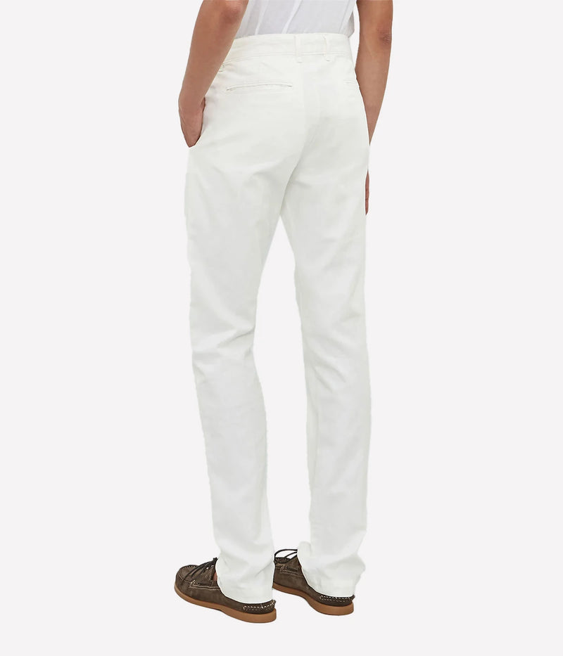Men's regular-fit cotton-linen trousers with tab-button closure and welt pockets.