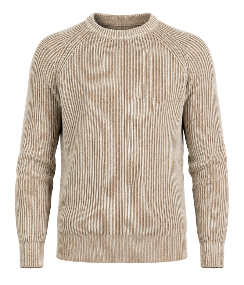 Tonal Effect Round Neck Cashmere Pullover in Taupe