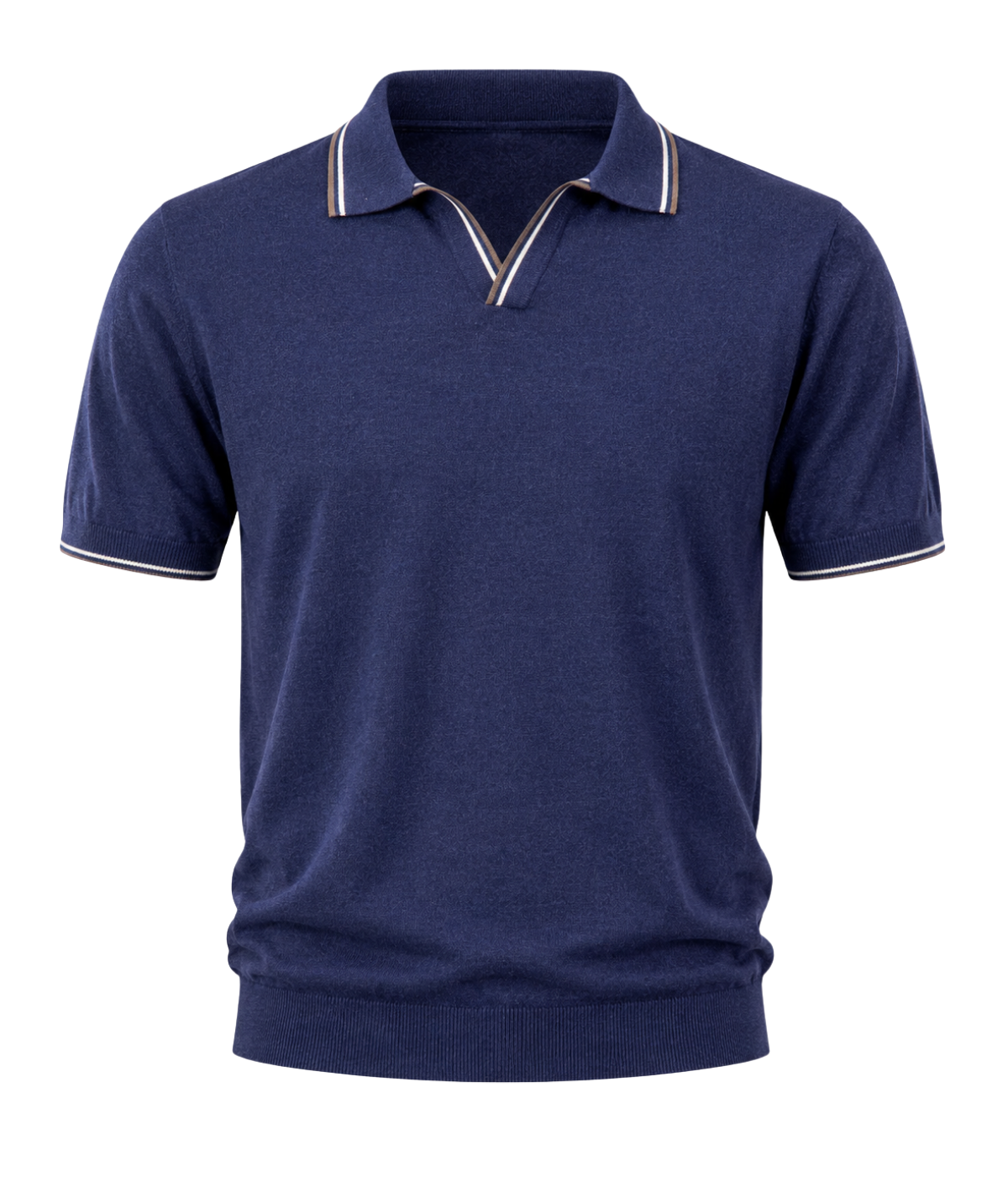 Tennis Short Sleeve Polo in Faded Navy Brown Strip