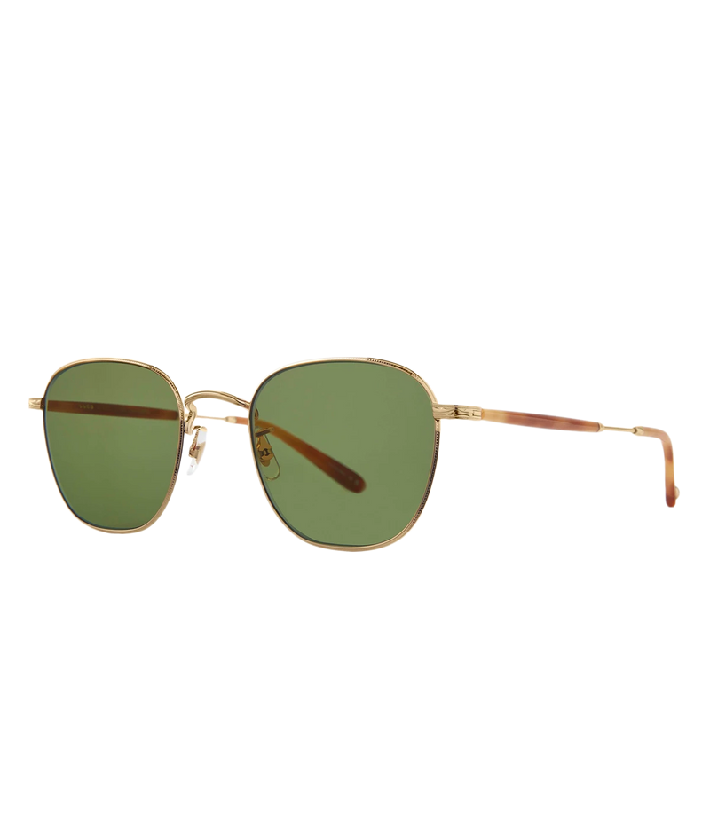 Sleek square sunglasses with a coin-edge pattern on the EyeWire, made from lightweight stainless steel and acetate temple tips. Featuring adjustable nose pads and semi-flat green CR39 lenses with UV protection and anti-reflective coating. Stylish and comfortable.