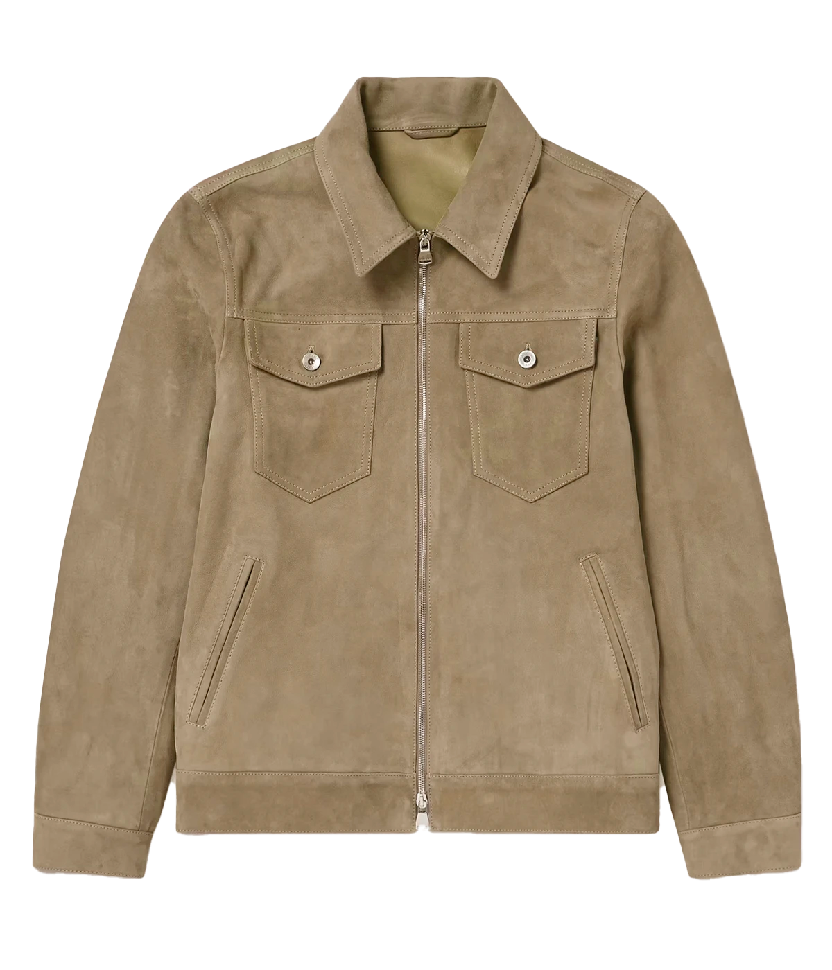 Zipped Trucker Soft Suede Jacket in Senape