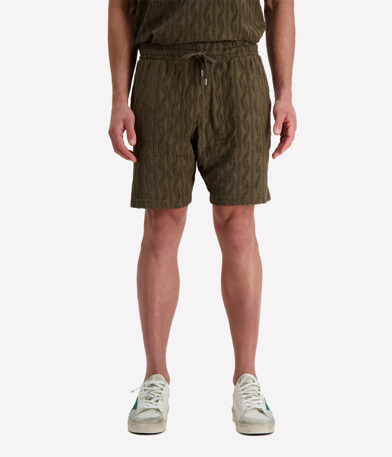 Men's Augusto Shorts by Frescobol Carioca in lightweight cotton with a relaxed fit, elasticated waist, zip-fly, side pockets, and back buttoned pocket.