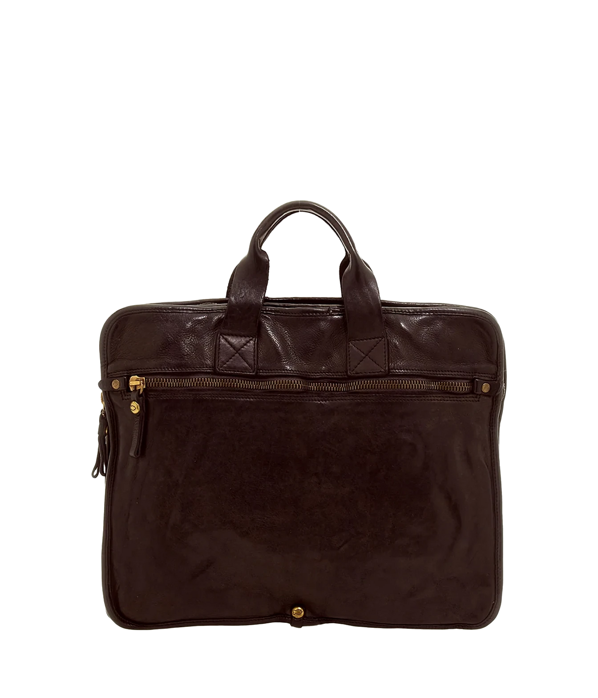 Front view of Campomaggi Briefcase in Brown showing the top handles and front zip pocket