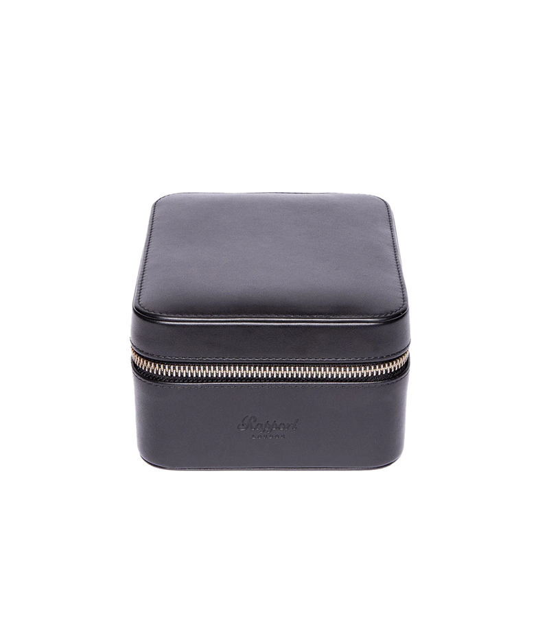 Hyde Park Two Watch Zip Case in Black Leather