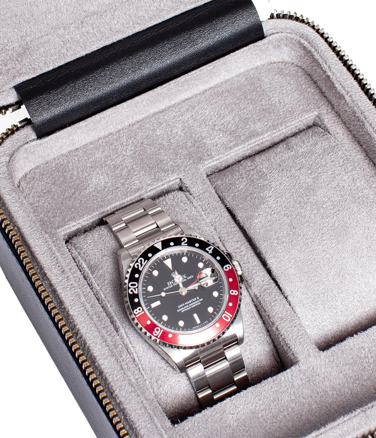Hyde Park Two Watch Zip Case in Black Leather