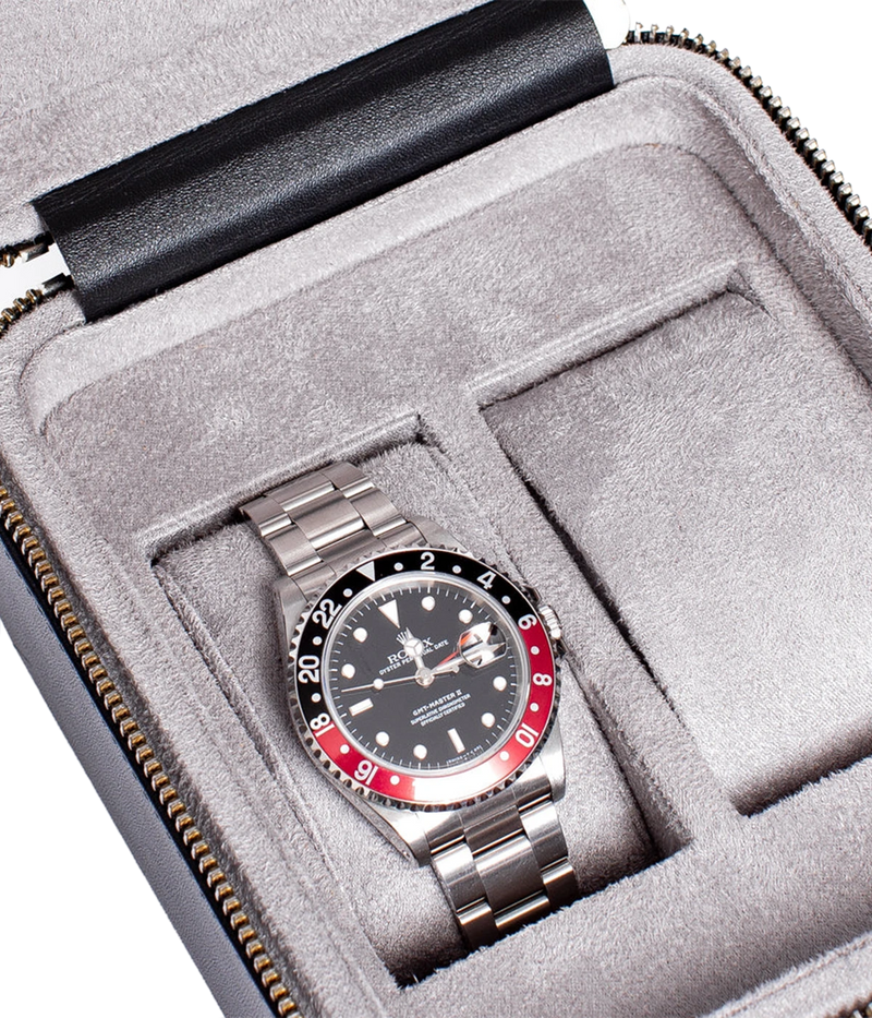 Hyde Park Two Watch Zip Case in Black Leather