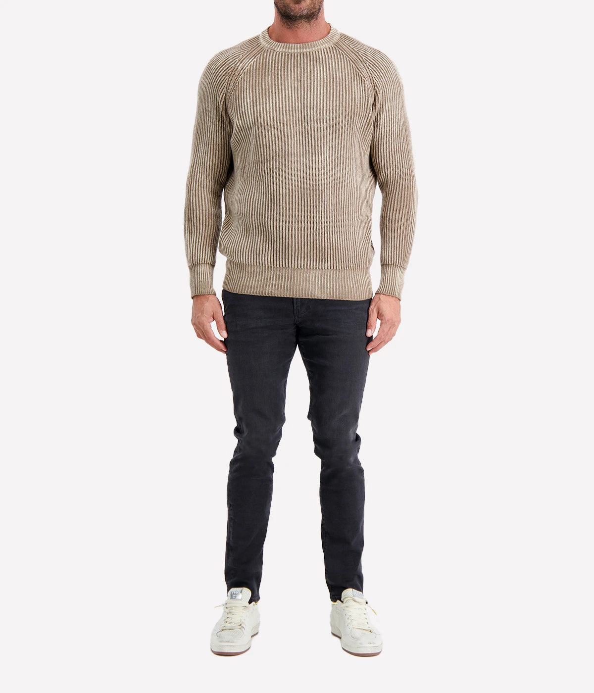 Tonal Effect Round Neck Cashmere Pullover in Taupe