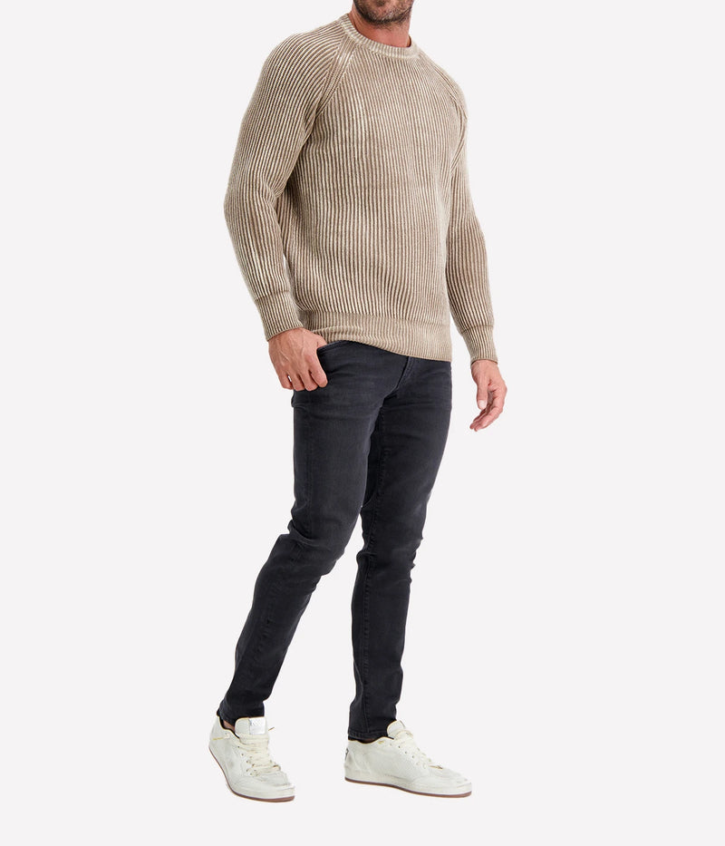 Tonal Effect Round Neck Cashmere Pullover in Taupe