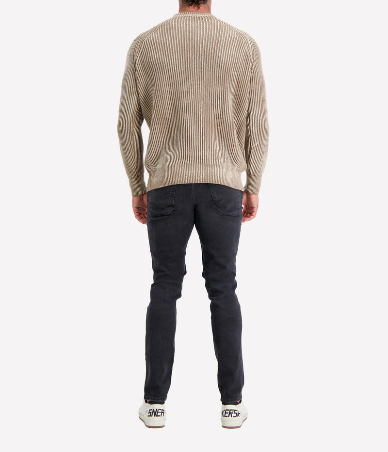 Tonal Effect Round Neck Cashmere Pullover in Taupe