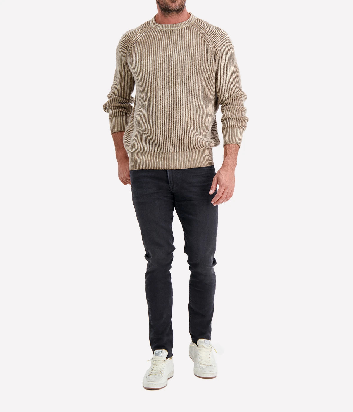 Tonal Effect Round Neck Cashmere Pullover in Taupe