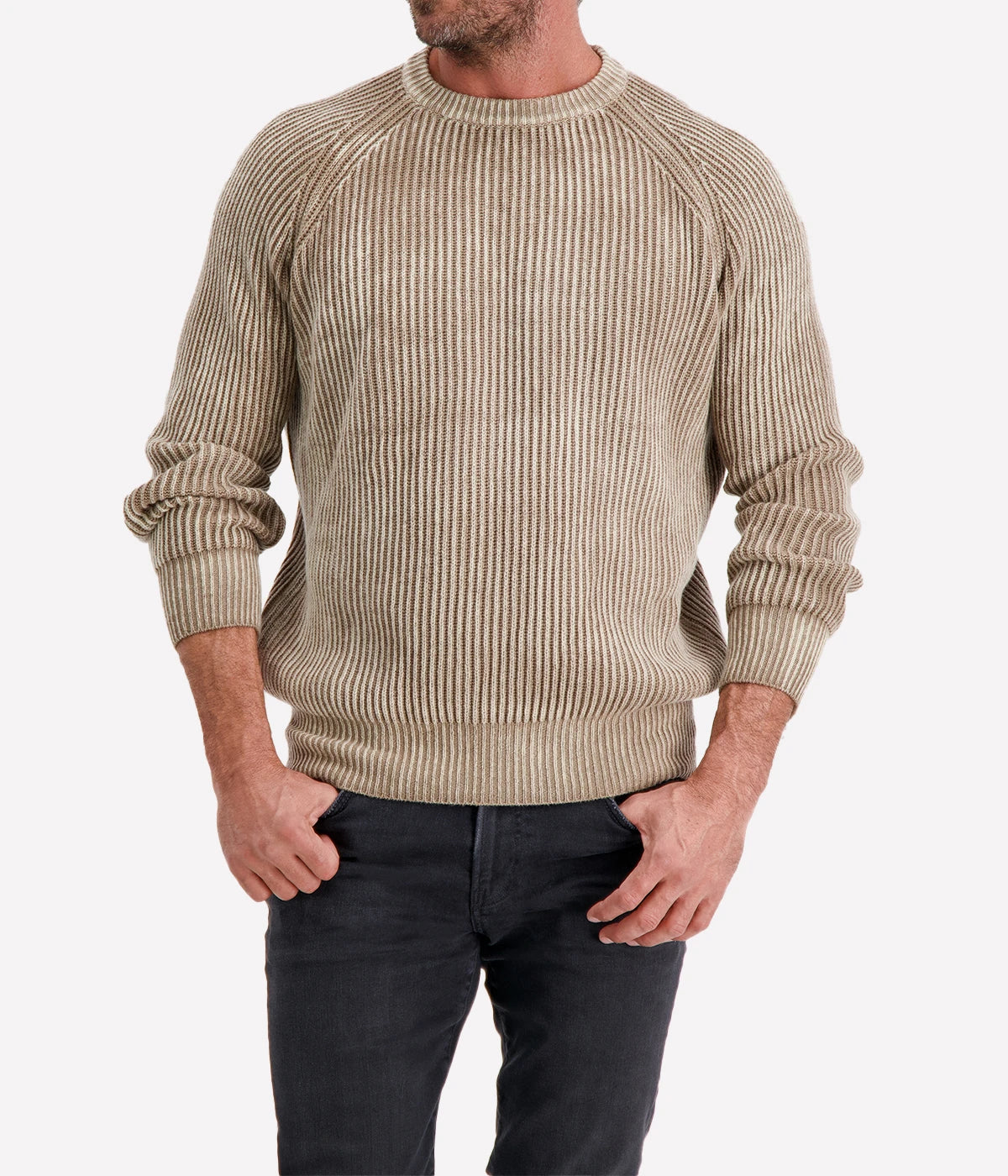 Tonal Effect Round Neck Cashmere Pullover in Taupe