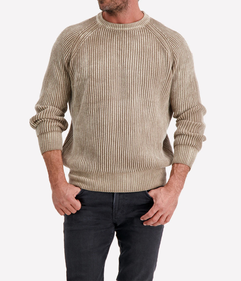 Tonal Effect Round Neck Cashmere Pullover in Taupe