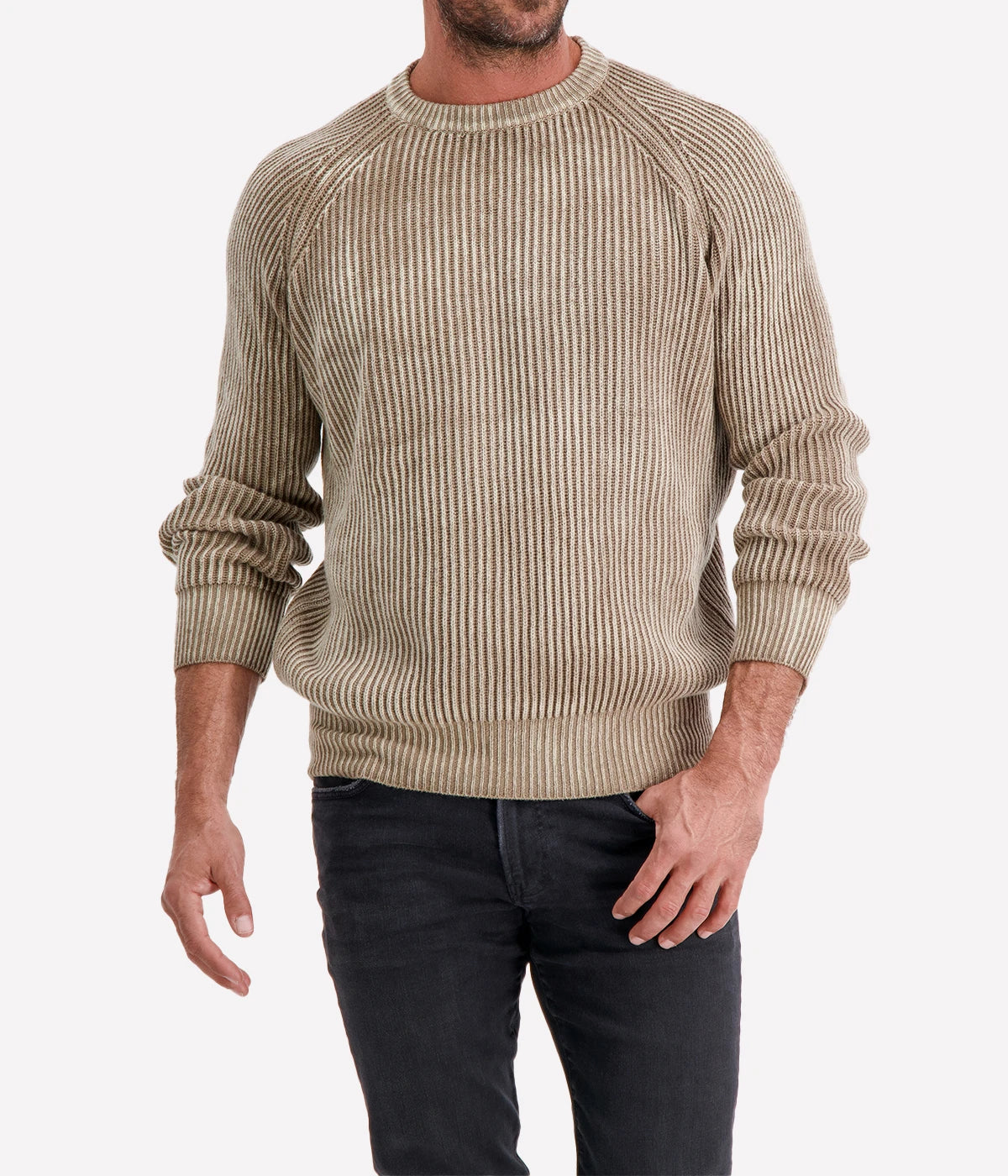 Tonal Effect Round Neck Cashmere Pullover in Taupe
