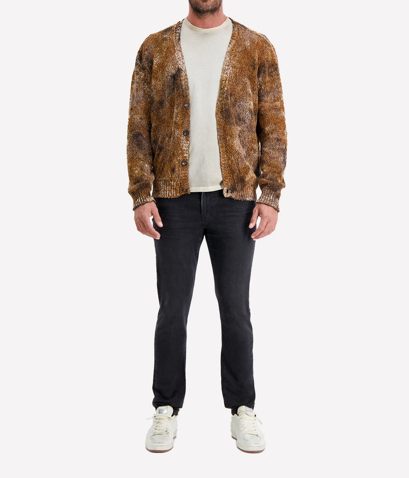 Camouflage Effect V Neck Cardigan in ANTILOPE