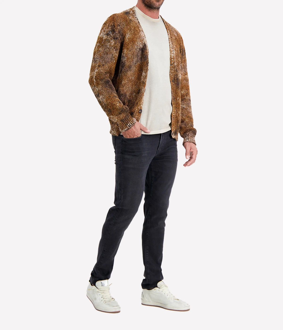 Camouflage Effect V Neck Cardigan in ANTILOPE