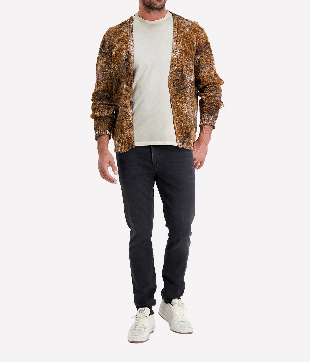 Camouflage Effect V Neck Cardigan in ANTILOPE