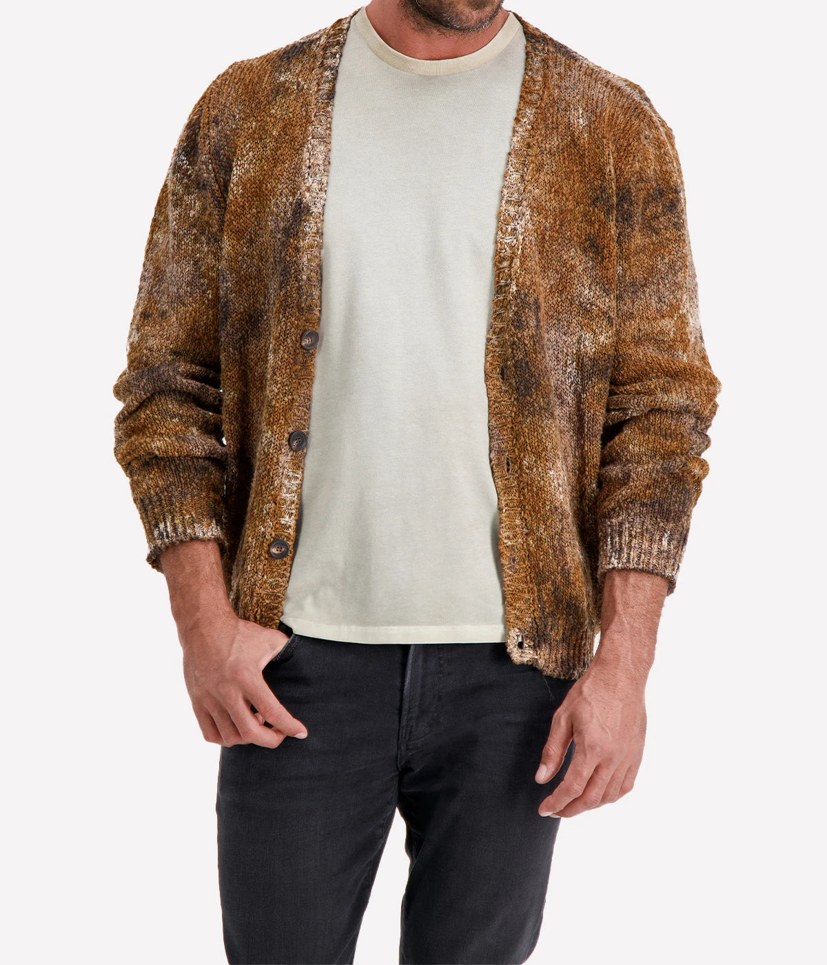 Camouflage Effect V Neck Cardigan in ANTILOPE