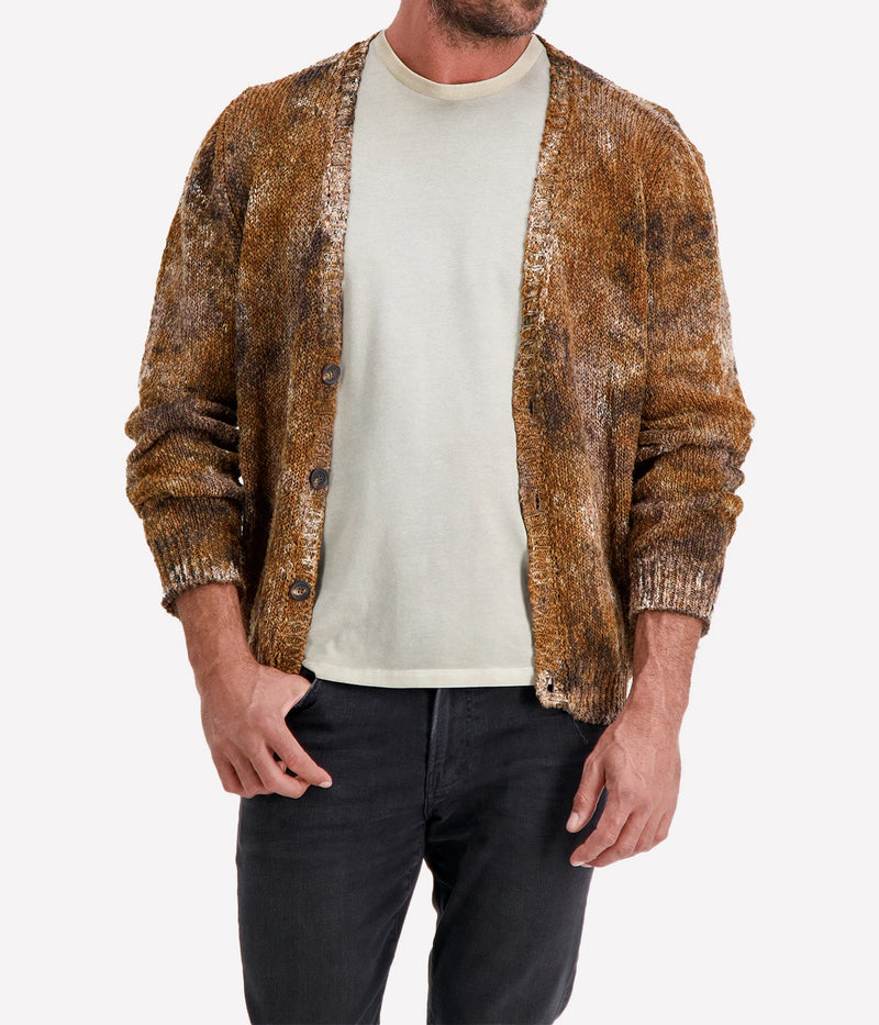 Camouflage Effect V Neck Cardigan in ANTILOPE