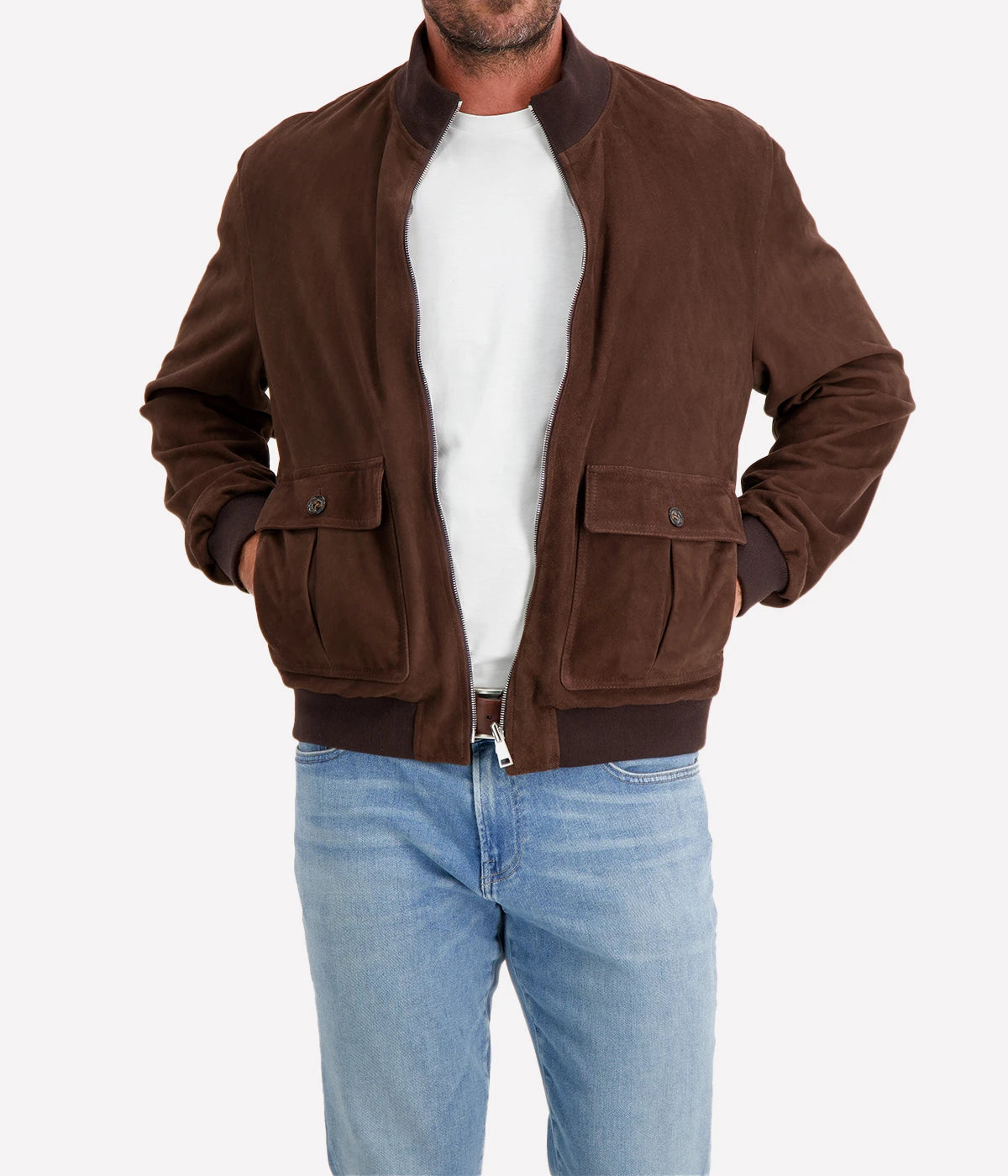 Reversible Valstarino Suede Jacket In Café Military