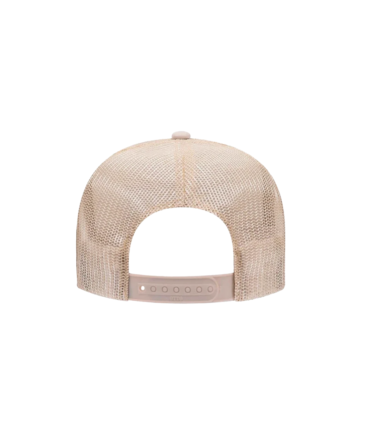 Back view of Port Sandz Hola Trucker Hat in Cream showing the mesh panels and snapback closure