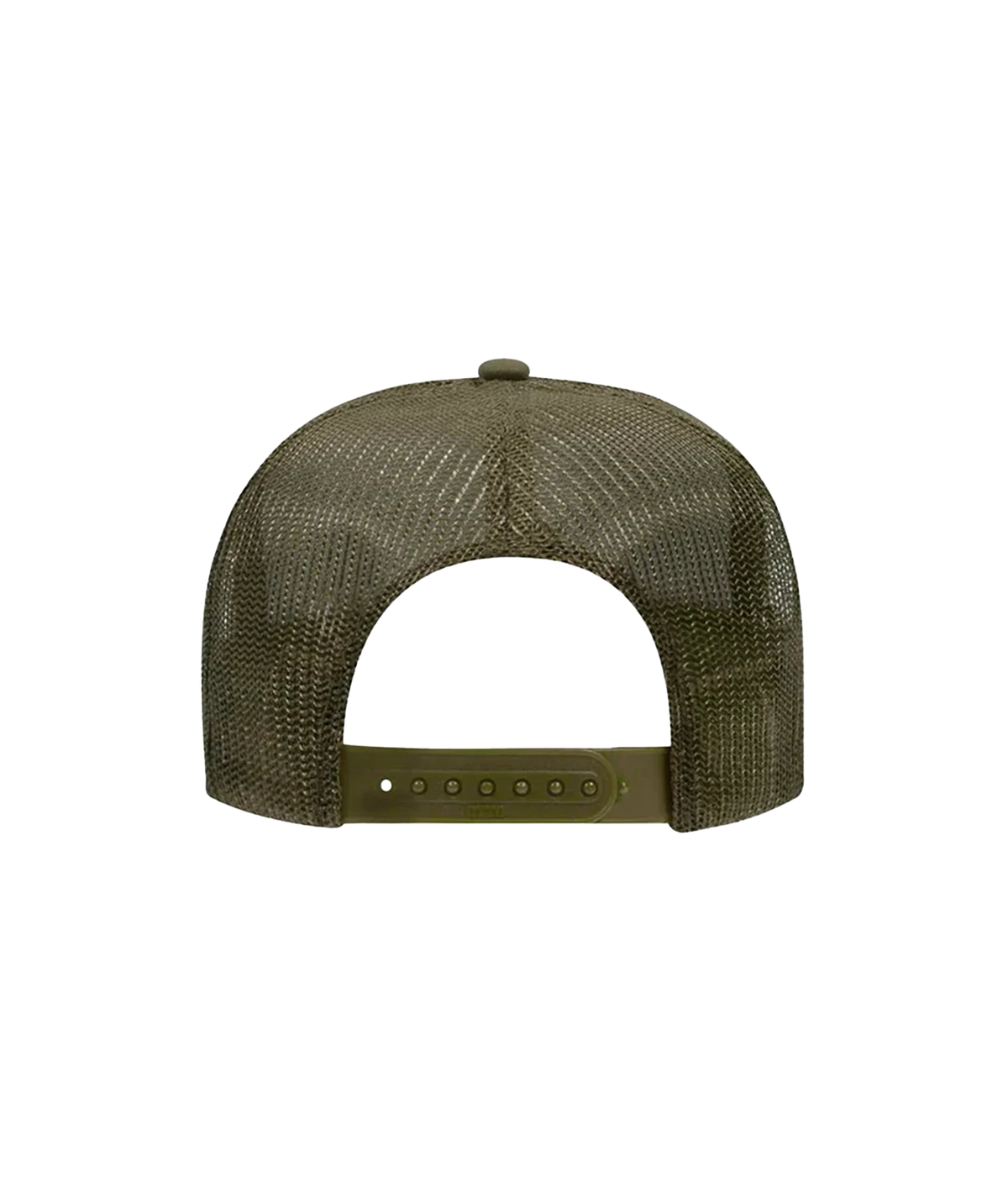 Back view of Port Sandz Hola Trucker Hat in Olive Army Green showing the mesh panels and snapback closure
