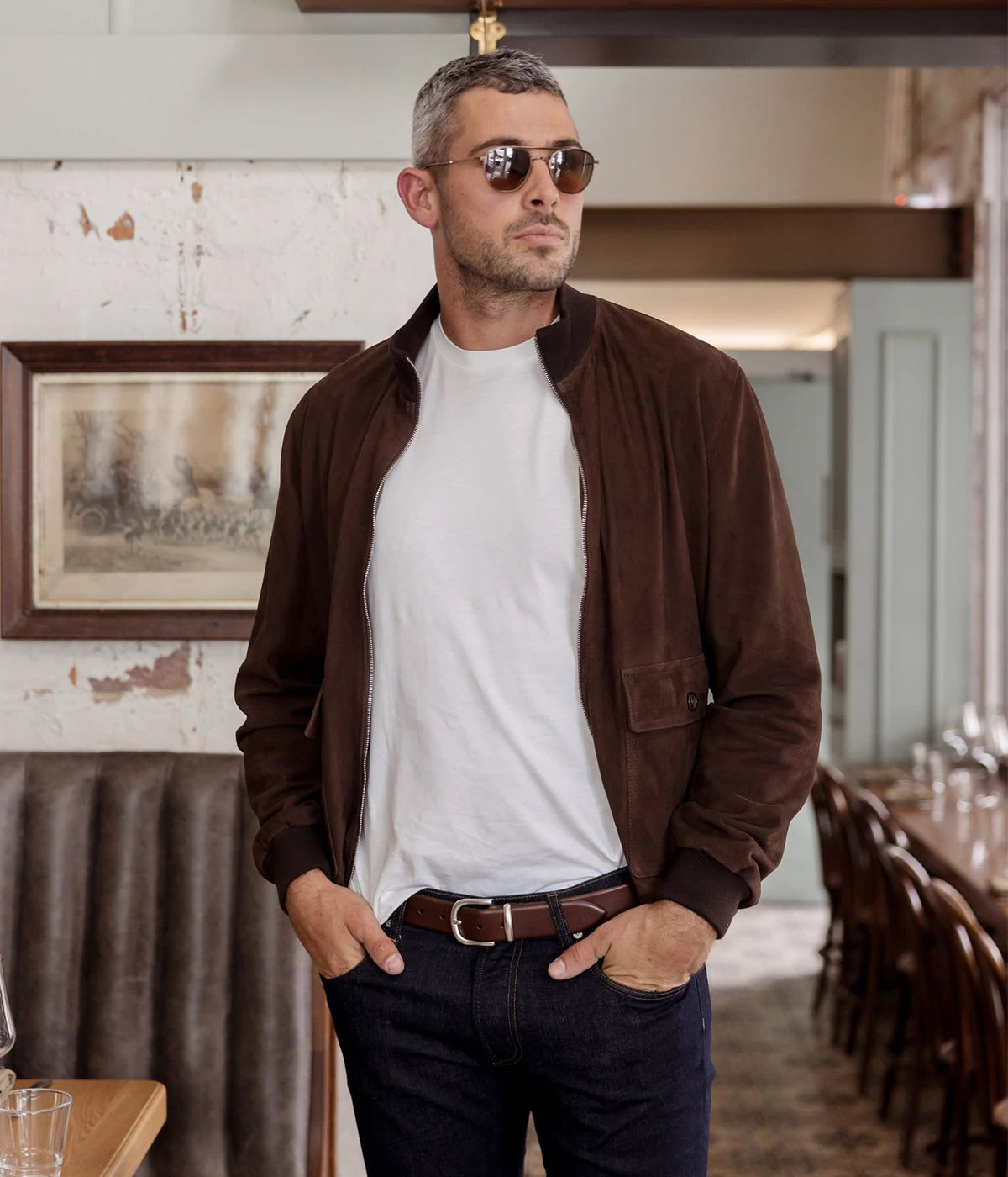 Reversible Valstarino Suede Jacket In Café Military