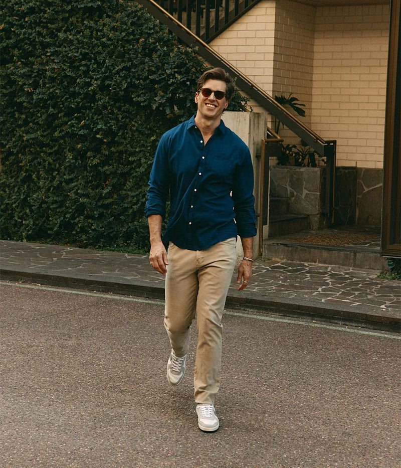 Luke Woven Button Up Shirt in Denim Navy