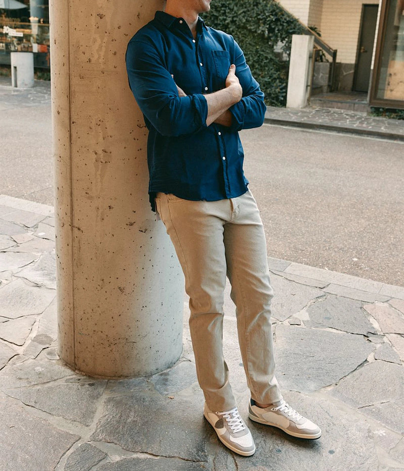 Luke Woven Button Up Shirt in Denim Navy