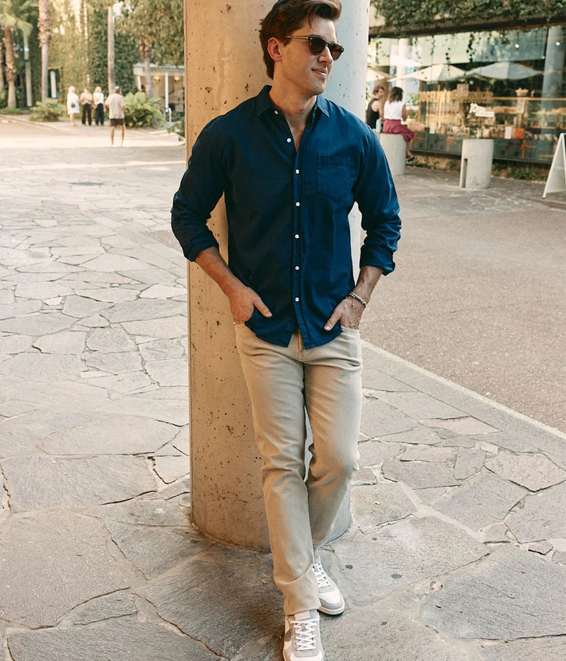 Luke Woven Button Up Shirt in Denim Navy