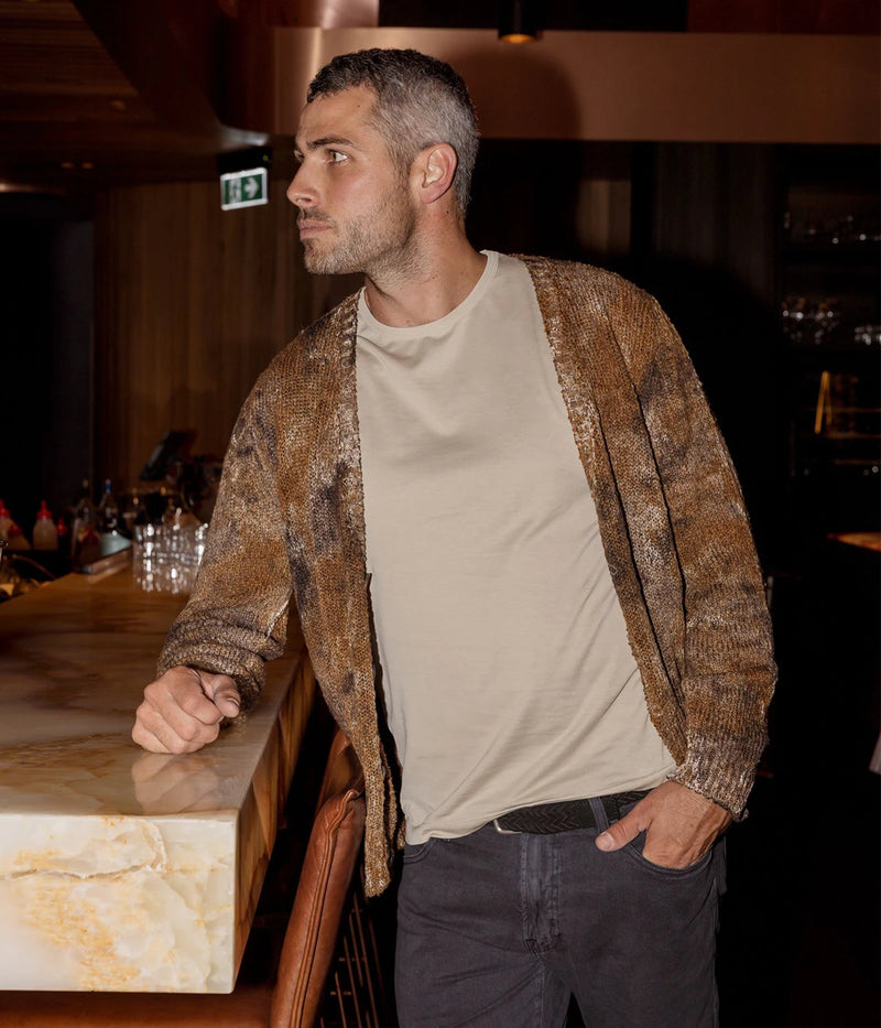 Camouflage Effect V Neck Cardigan in ANTILOPE