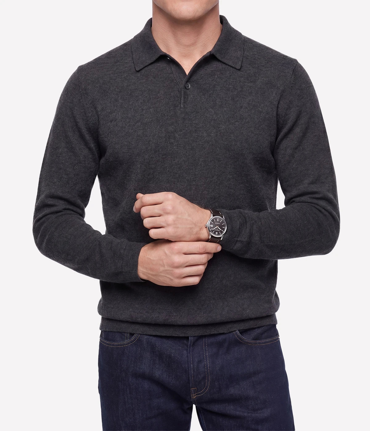 Knitted Pullover Polo in CHARCOAL